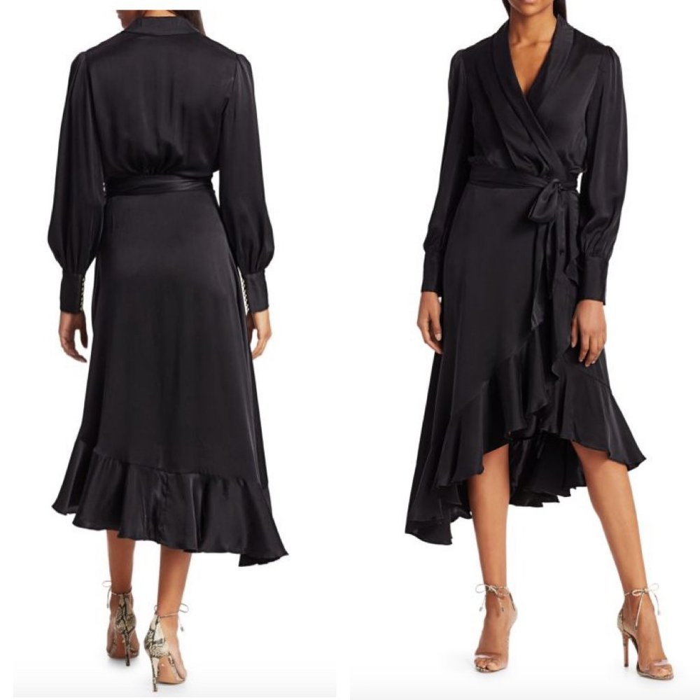 Zimmermann Super 8 Midi Silk Wrap Dress Black